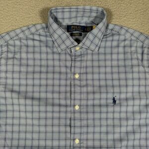 Polo Ralph Lauren Shirt Mens Large Blue Plaid Classic Fit Performance Button Up